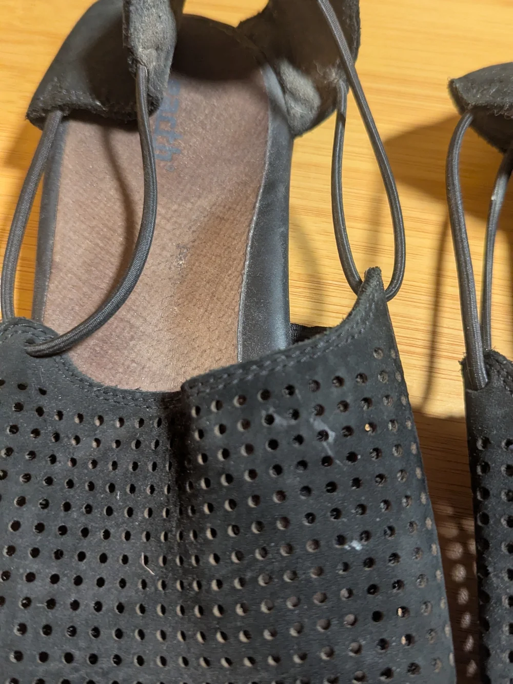 Earth Black Perforated Women’s Sandals with Elastic Ankle